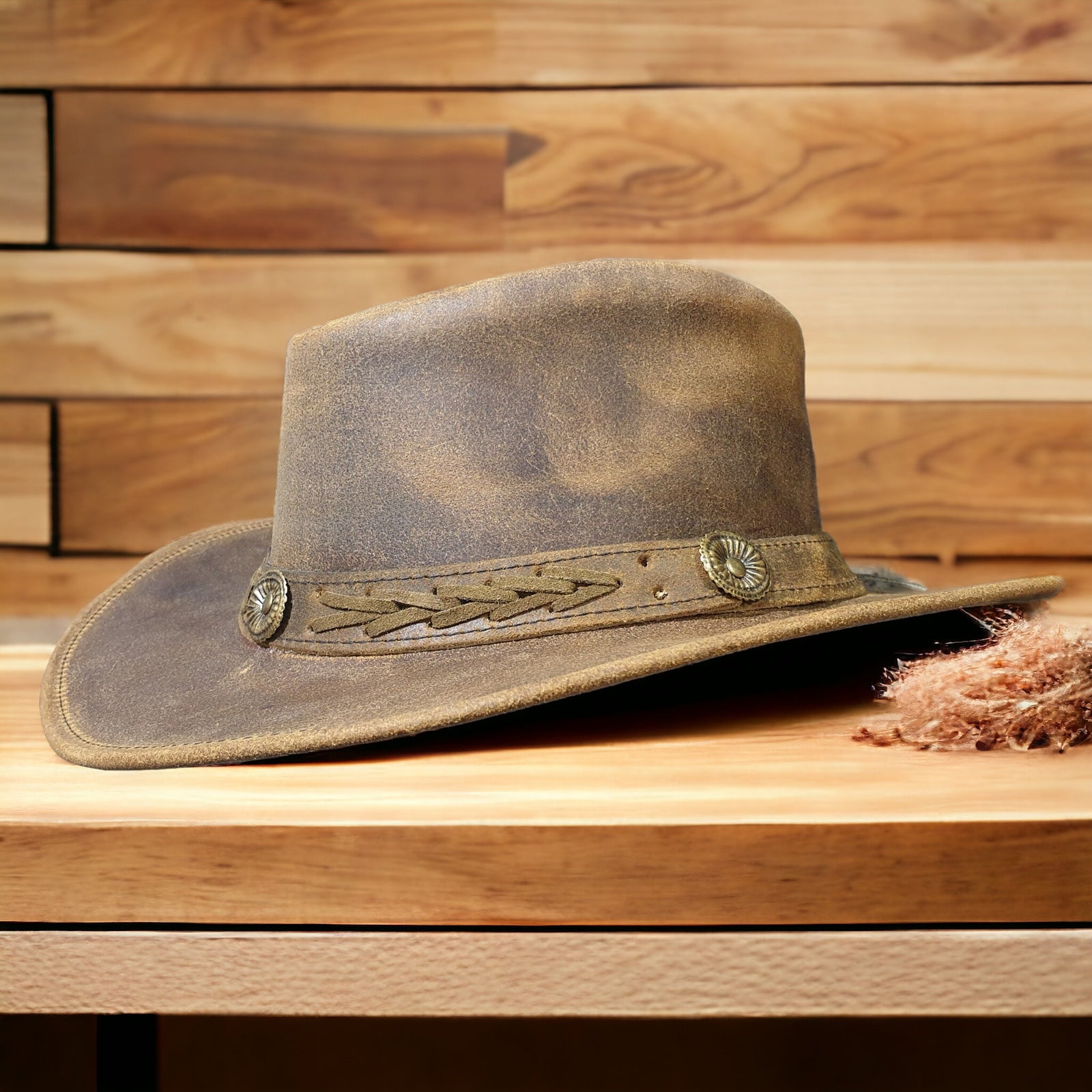 Rustic R Leather Hat Rodeo Full-Grain Leather Hats – Outback Leather Products